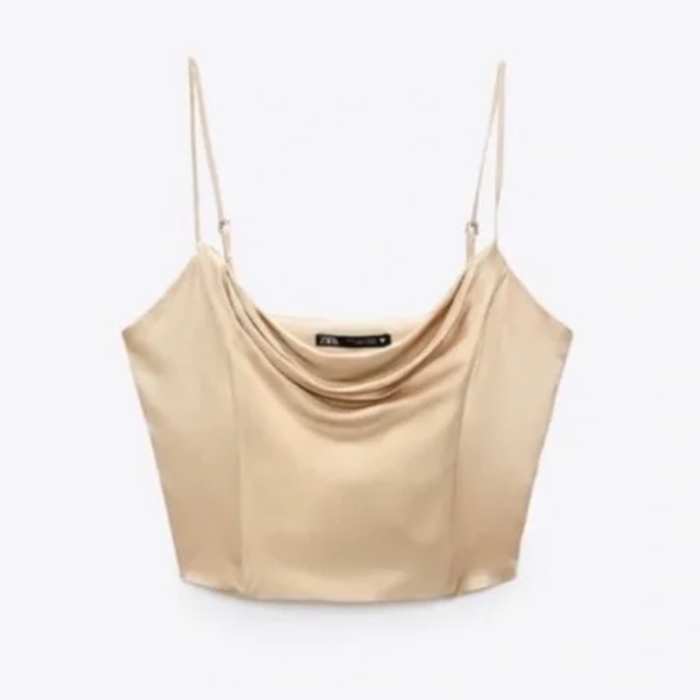Zara Satin Effect Crop Top in Soft Gold